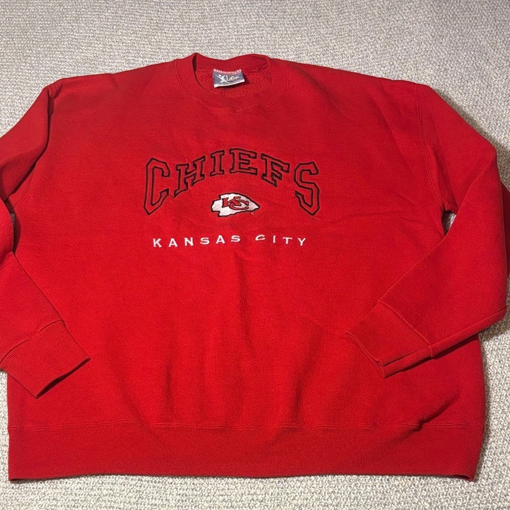 Kansas City KC Chiefs Embroidered Red Crewneck Sweatshirt Vintage XL